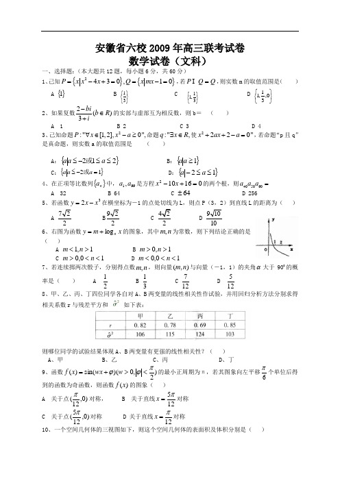 安徽省六校2009年高三联考试卷数学文科试题2009.2