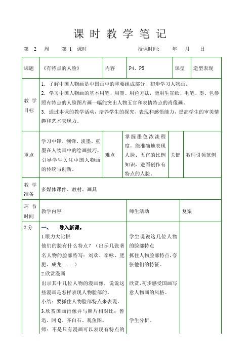 美术六年级上第3课《有特点的人脸》
