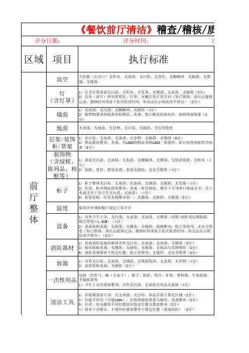 稽查 稽核 质检评分表(2021)(餐饮前厅清洁)