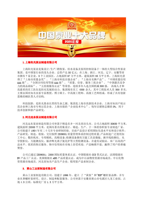 中国泵行业十大电动试压泵公司品牌总榜厂家