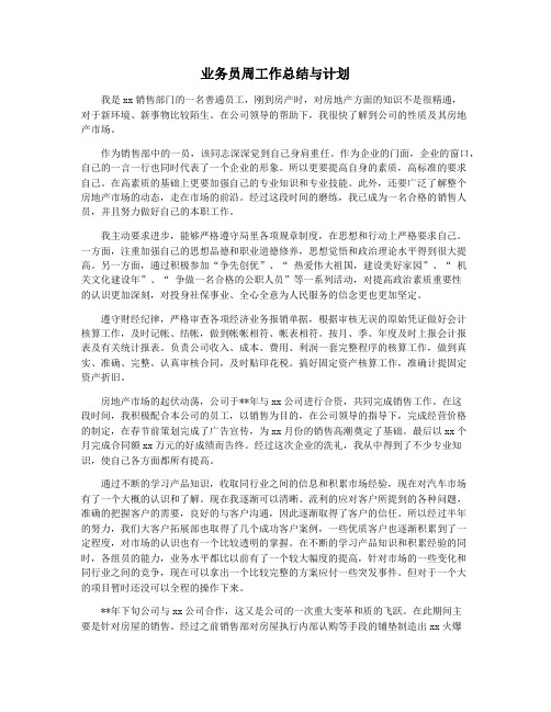 业务员周工作总结与计划