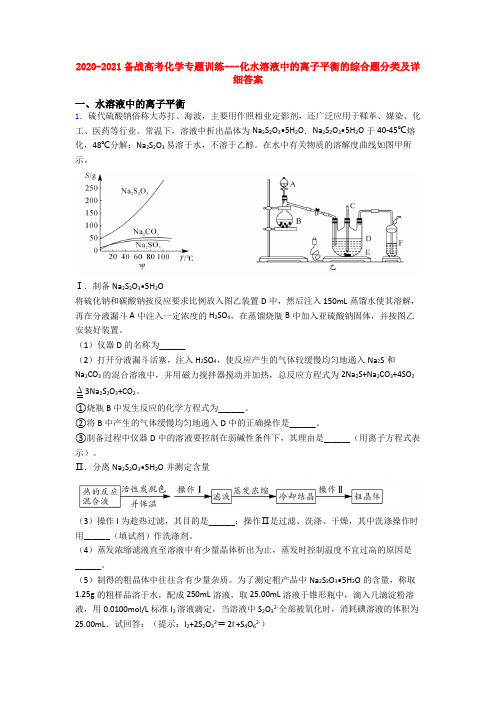 2020-2021备战高考化学专题训练---化水溶液中的离子平衡的综合题分类及详细答案