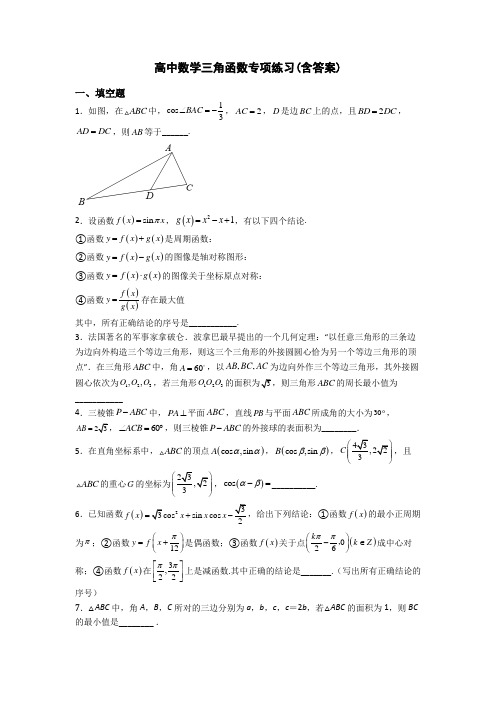 高中数学三角函数专项练习(含答案)