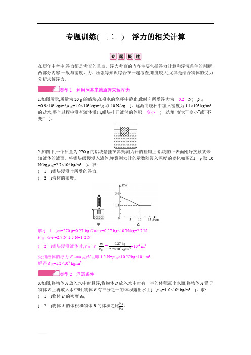 最新的沪科版(上海)物理八年级下册同步专题训练(  二  ) 浮力的相关计算