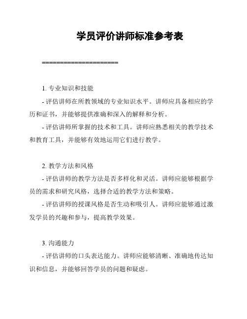 学员评价讲师标准参考表