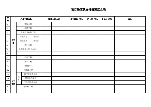 公司在建项目进度款支付情况汇总表