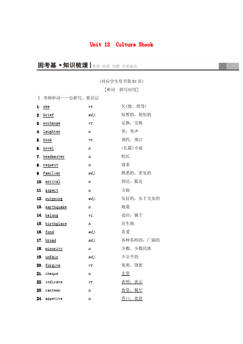 2019版高三英语一轮复习 第1部分 基础知识解读 Unit 12 Culture Shock教师用书 必修4