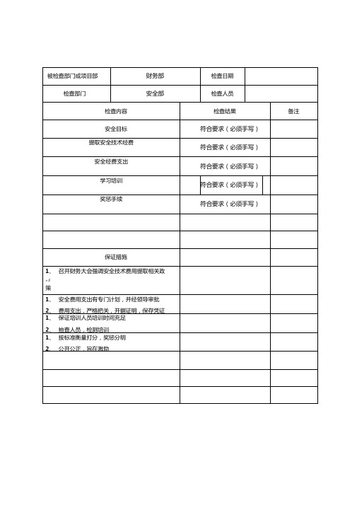 安全生产目标、措施、责任制检查表(月)