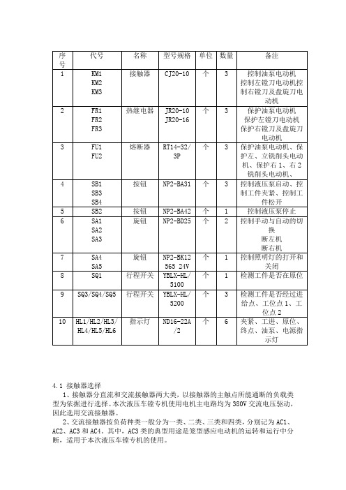 PLC课程设计器件选择