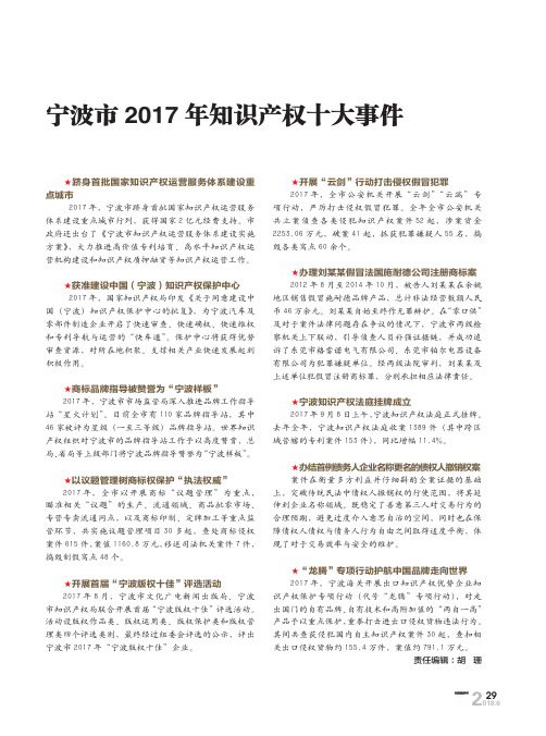 宁波市2017年知识产权十大事件