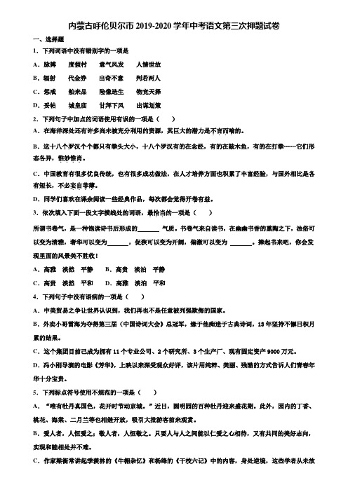 内蒙古呼伦贝尔市2019-2020学年中考语文第三次押题试卷含解析