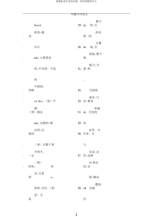 新课标高中英语必修一单词表格纯中文