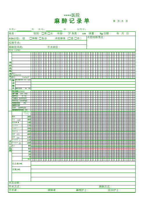 麻醉记录单2021年版