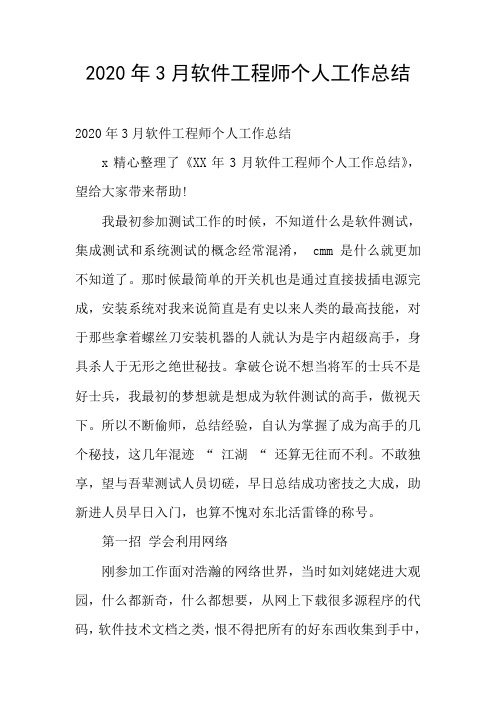 2020年3月软件工程师个人工作总结