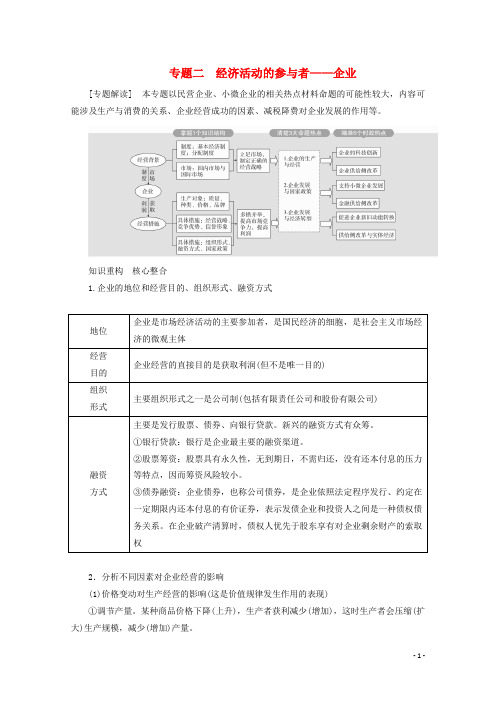 高考政治二轮复习专题培优第一编专题二经济活动的参与者__企业作业含解析