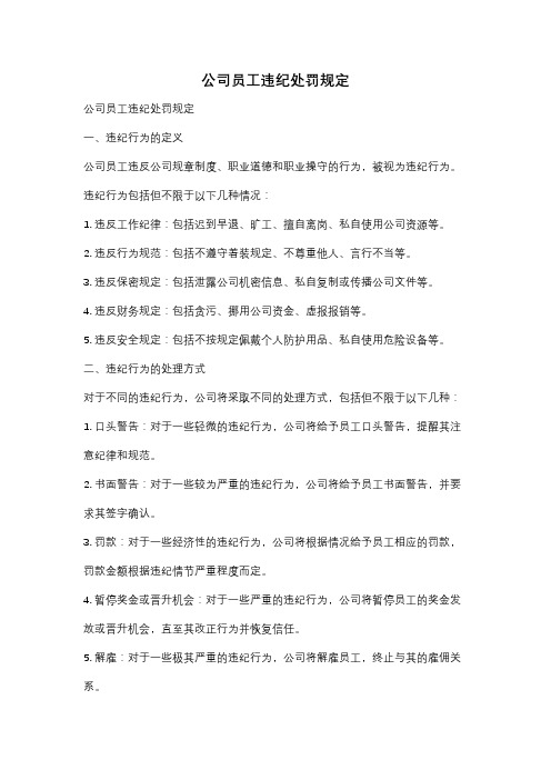 公司员工违纪处罚规定