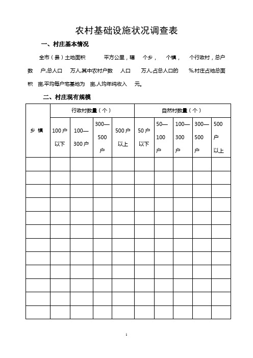 农村基础设施状况调查表  金积镇农村调研材料