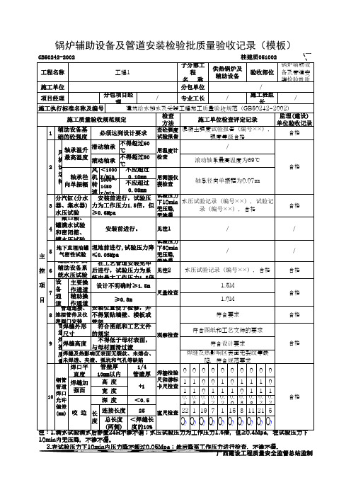 锅炉辅助设备及管道安装检验批质量验收记录(模板)