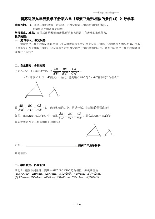 2023年苏科版九年级数学下册第六章《探索三角形相似的条件(4) 》导学案