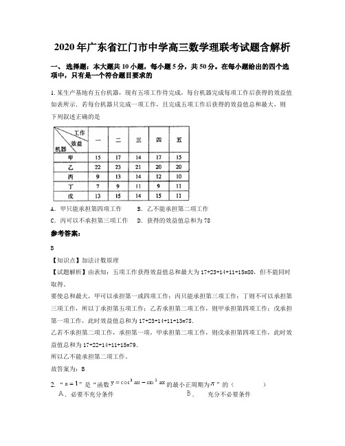 2020年广东省江门市中学高三数学理联考试题含解析