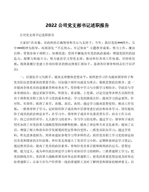 2022公司党支部书记述职报告