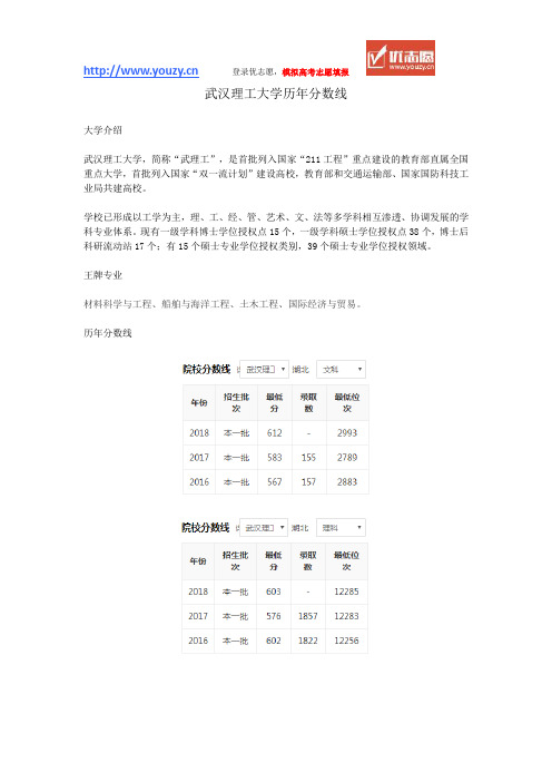 武汉理工大学历年分数线