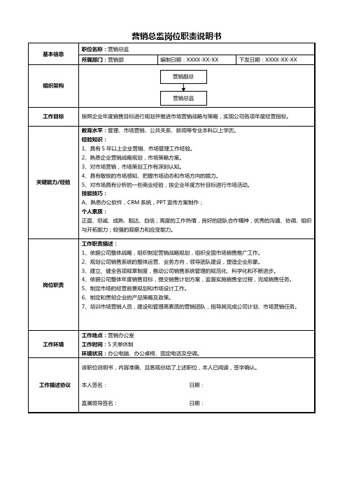 营销总监岗位职责说明书WORD模板