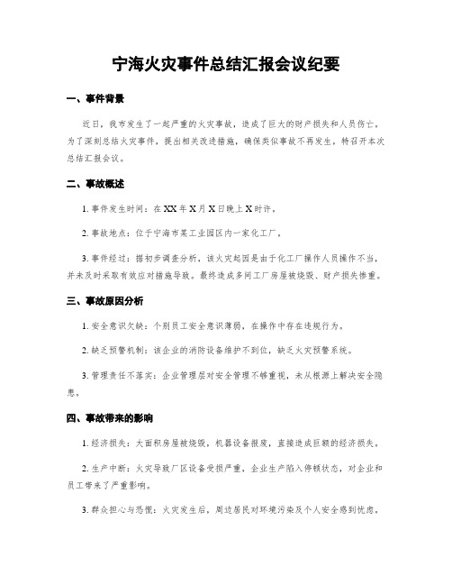 宁海火灾事件总结汇报会议纪要