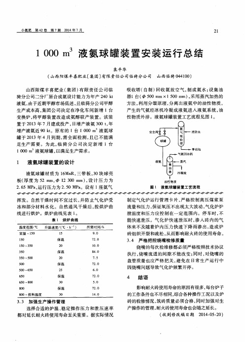 1000 m3液氨球罐装置安装运行总结