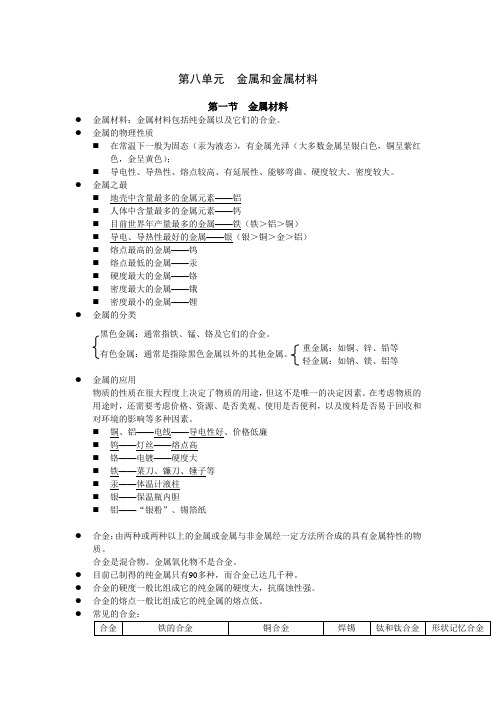 九年级化学第八章知识点总结