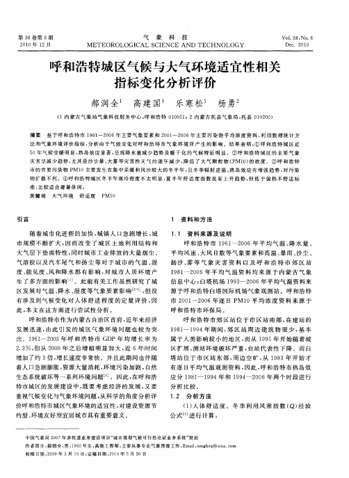 呼和浩特城区气候与大气环境适宜性相关指标变化分析评价