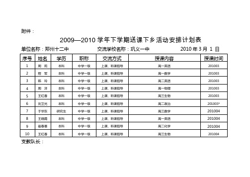 郑教明电380号(2010附件)12中送课下乡安排2009—2010学年下