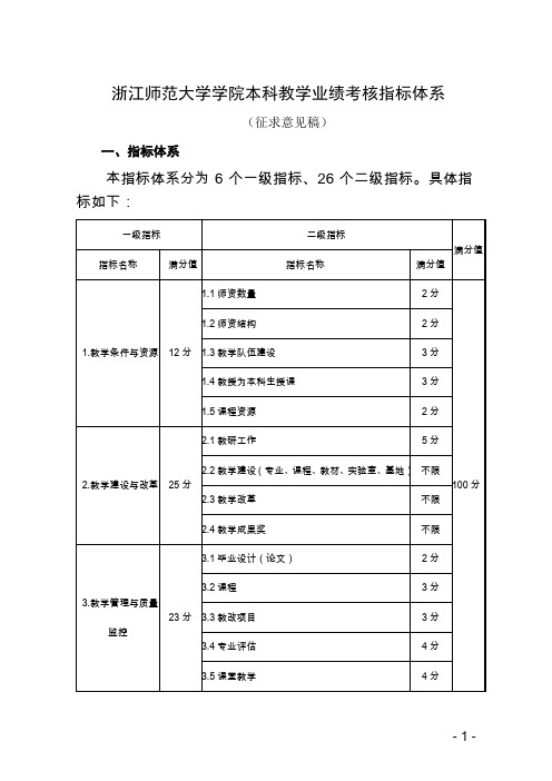 浙江师范大学学院本科教学业绩考核指标体系