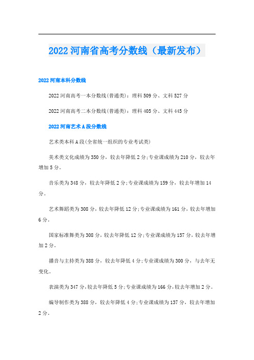 2022河南省高考分数线(最新发布)