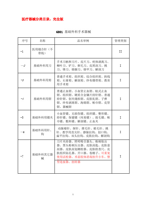 最新医疗器械分类目录