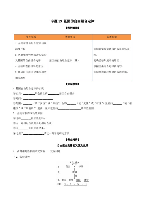 2020年领军高考生物一轮复习专题13基因的自由组合定律(含解析)