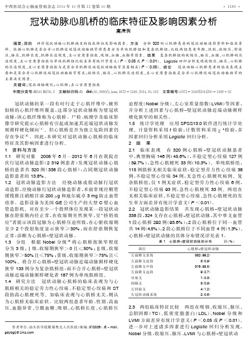 冠状动脉心肌桥的临床特征及影响因素分析