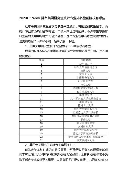 2023USNews排名美国研究生统计专业排名靠前院校有哪些