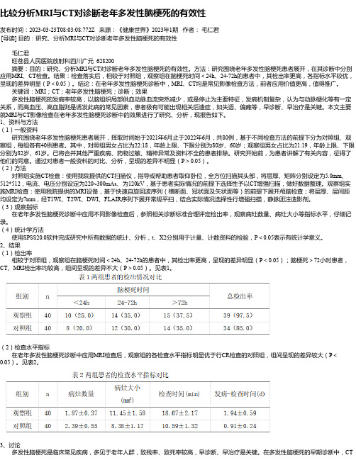 比较分析MRI与CT对诊断老年多发性脑梗死的有效性