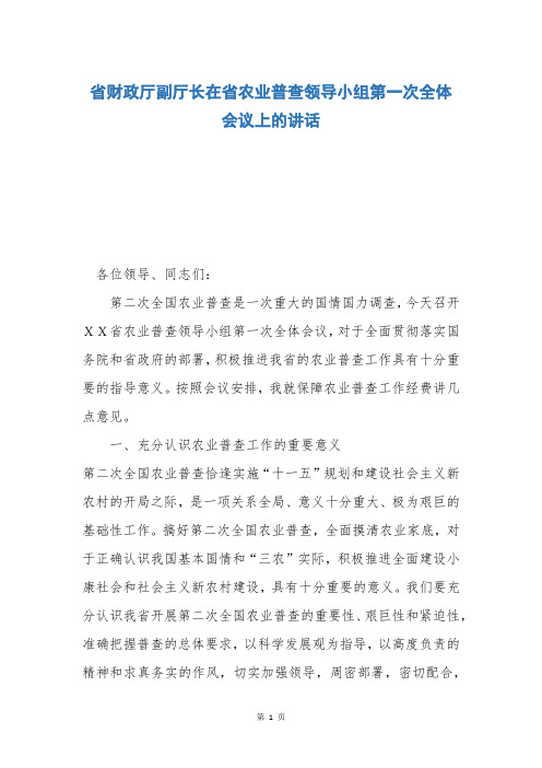 省财政厅副厅长在省农业普查领导小组第一次全体会议上的讲话