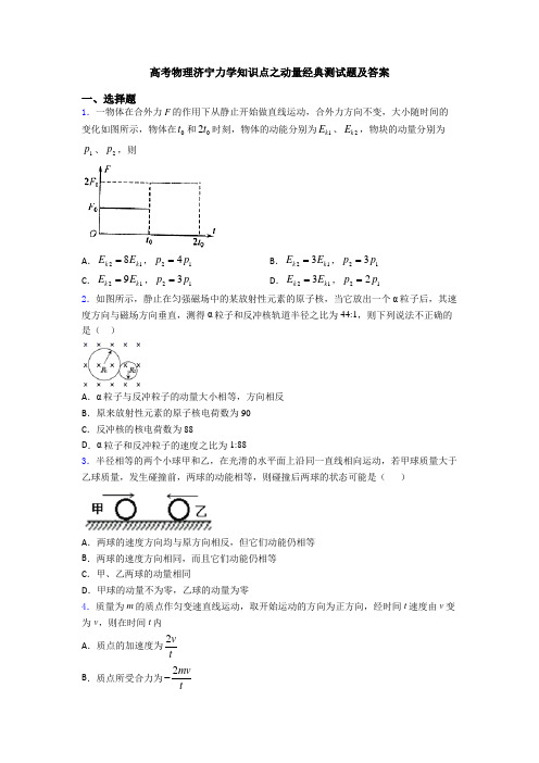 高考物理济宁力学知识点之动量经典测试题及答案