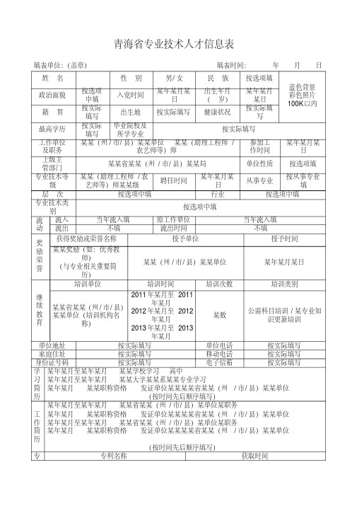 人才信息表(填写模板)