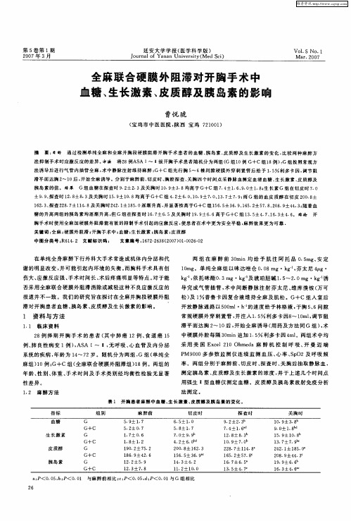 全麻联合硬膜外阻滞对开胸手术中血糖、生长激素、皮质醇及胰岛素的影响