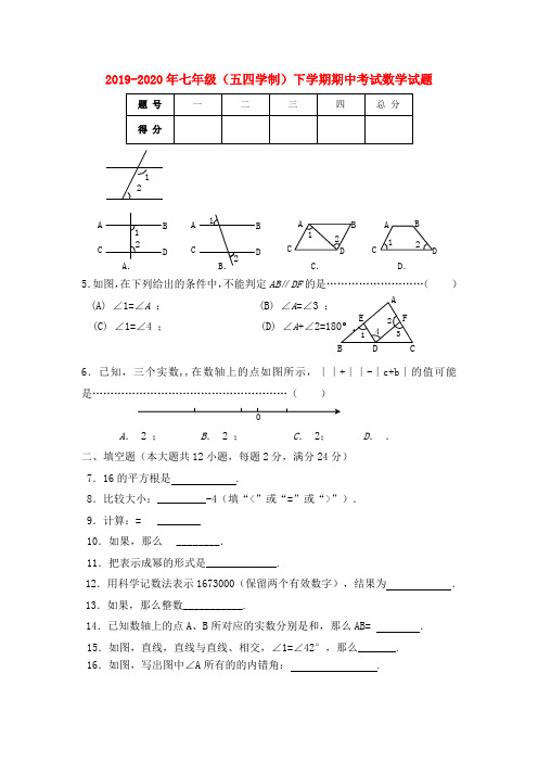 2019-2020年七年级(五四学制)下学期期中考试数学试题