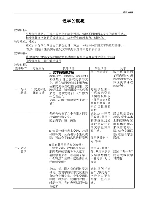 人美版四年级下册美术教案第12课 汉字的联想