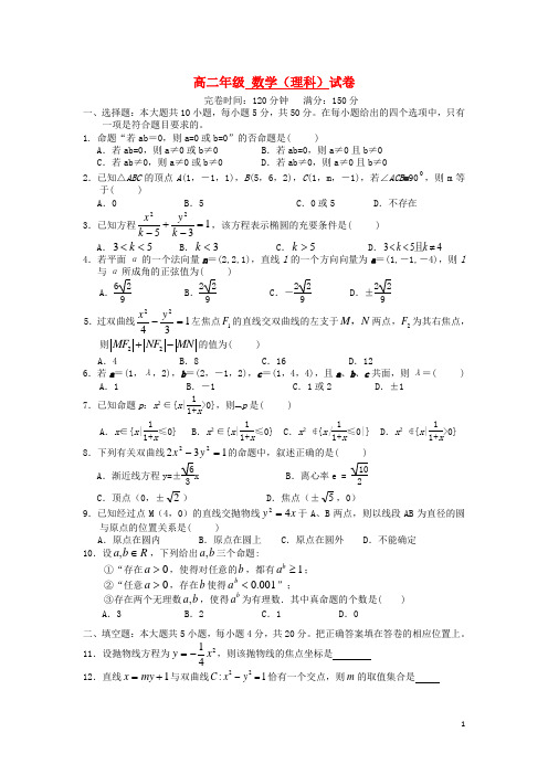 福建省福州八县(市)高二数学上学期期末联考试题 理 新人教A版