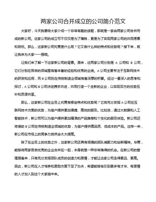 两家公司合并成立的公司简介范文