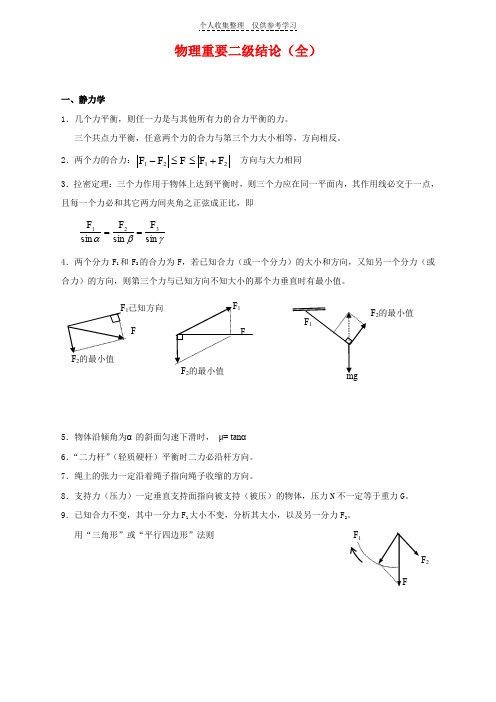 物理重要二级结论(全)36258
