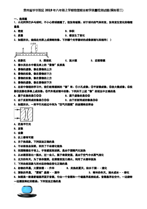 贵州省毕节地区2019年八年级上学期物理期末教学质量检测试题(模拟卷三)