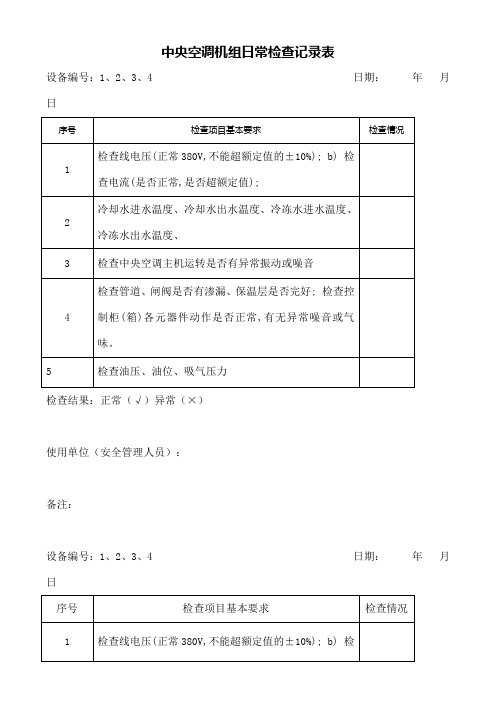 中央空调机组日常检查记录表